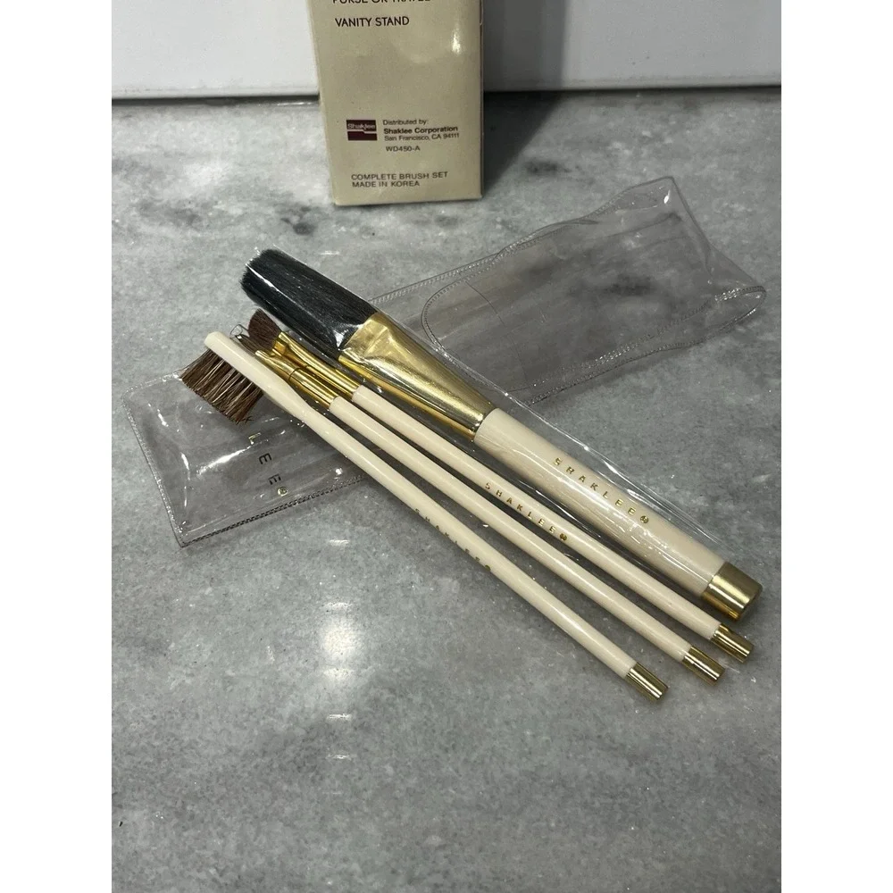 Shaklee Make Up Brush Set Beige Handles & Stand Set Of 4 Vintage- 2 Sets